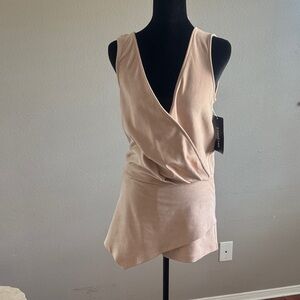 bebe Asymmetrical Wrap Jumpsuit in Beige